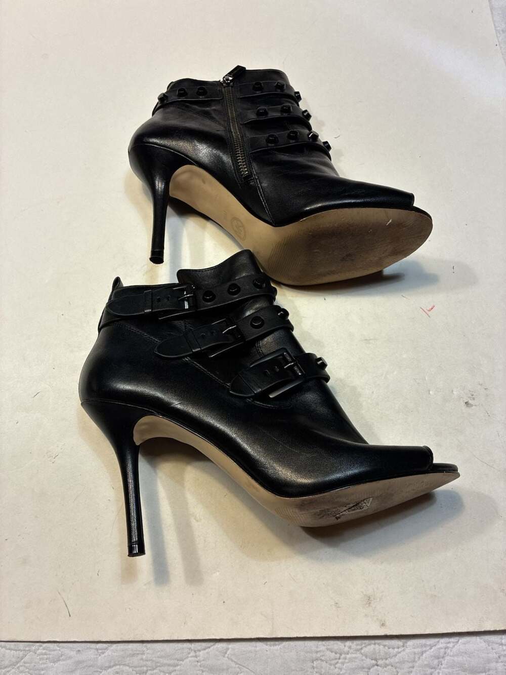 Michael Kors Bryn Studded Open-Toe Ankle Booties in Black Leather
